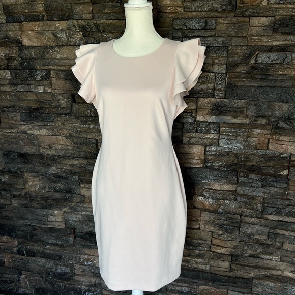 Powder pink  Sheath Mini Dress with Flutter Sleeves for Weddings - Picture 1 of 15